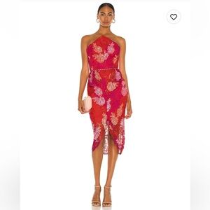 Elliatt Floral Lace Midi Dress in Red and Pink (Sold out online)